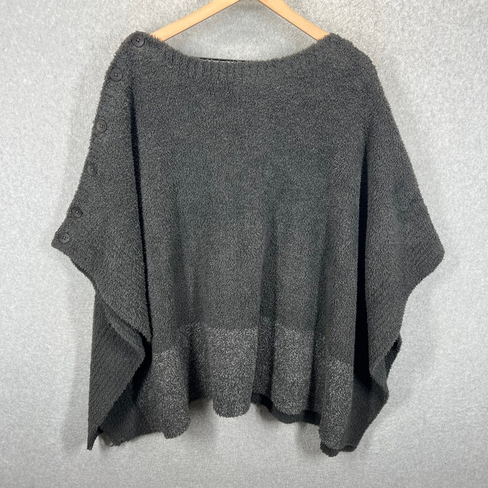 Barefoot Dreams Poncho Womens One Size Gray‎ CozyChic Button Shoulder EUC